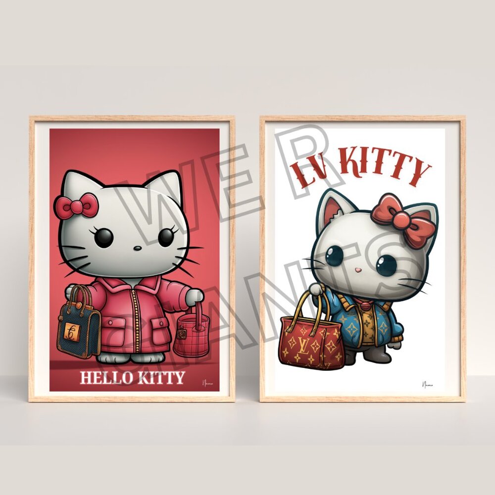 Mothers Day Sale- Luxury Shopping Hello Kitty Art Prints (2 for $20)
